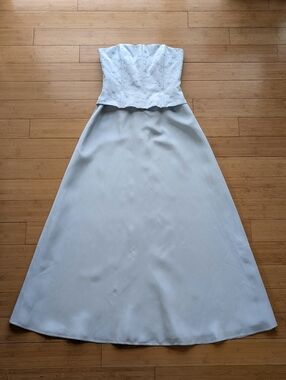 Jessica McClintock Gunne Sax Strapless Icy Blue Evening Gown Prom Dress